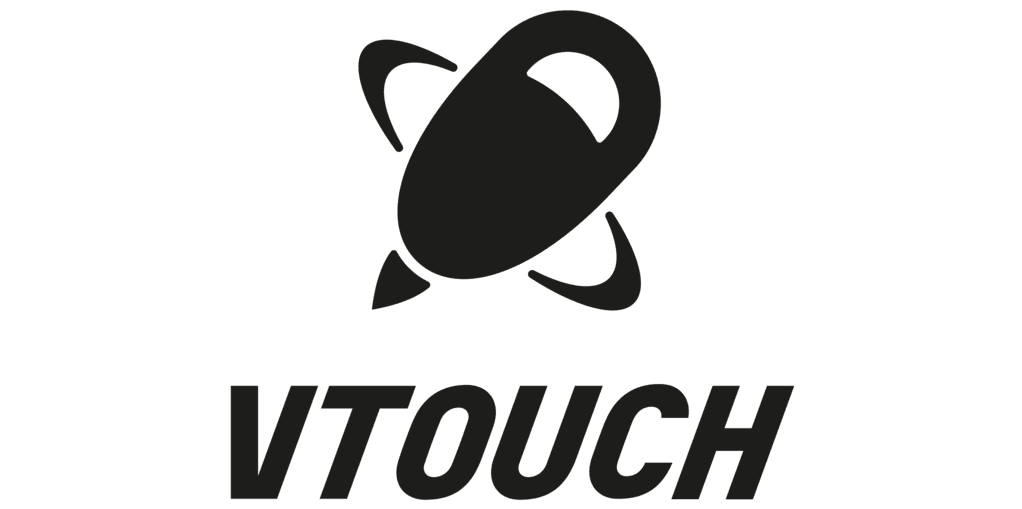 Logo of VTouch featuring a stylized touch symbol above the text 'VTOUCH'.